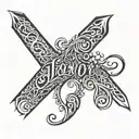liguori text written vertically down tricep tattoo design idea