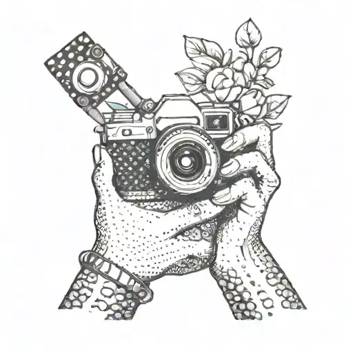 A tattoo of a mother's hand holding a camera, symbolizing the beauty of capturing moments as a mother tattoo design idea