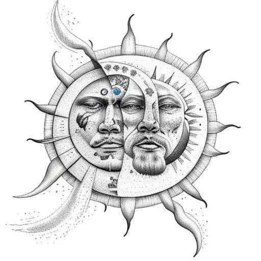 Sun and Moon tattoo design idea