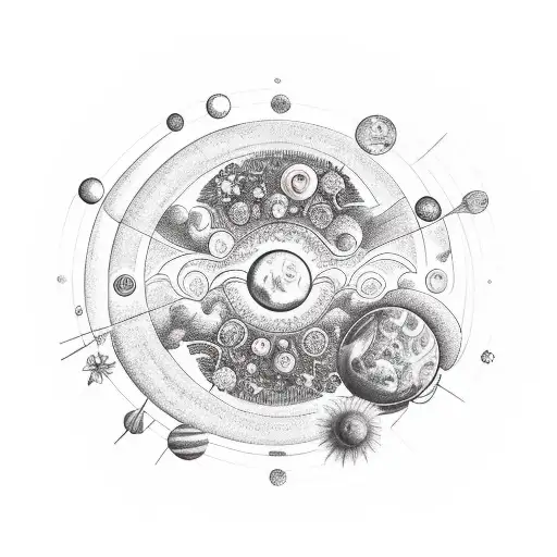 A celestial garden with planets as flowers and the sun as the center tattoo design idea