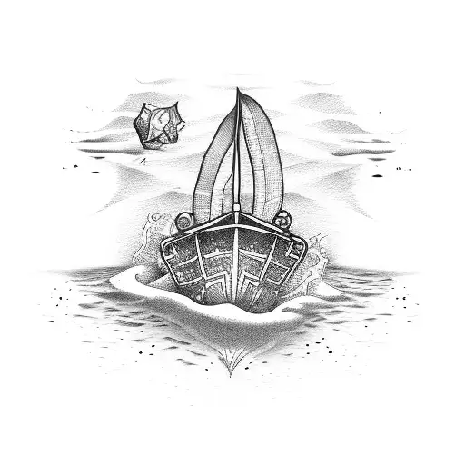 burning boat tattoo design idea