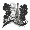 Eiffel tower made from baguettes and croissants tattoo design idea