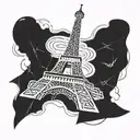Eiffel tower made from baguettes and croissants tattoo design idea