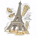 Eiffel tower made from baguettes and croissants tattoo design idea