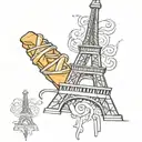 Eiffel tower made from baguettes and croissants tattoo design idea