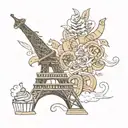 Eiffel tower made from baguettes and croissants tattoo design idea