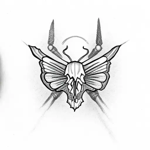 moth with misfits skull logo tattoo design idea