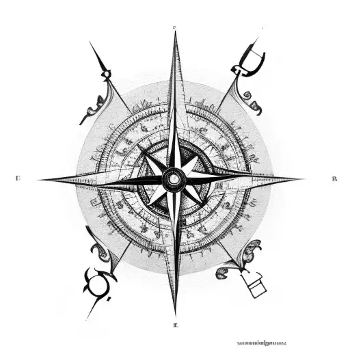 old map with a compass and krakken tenticles tattoo design idea