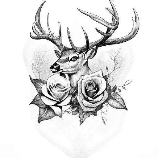 Traditional deer with rose tattoo. Frichard Adams Art Junkies Tattoo by  Frichard Adams: TattooNOW