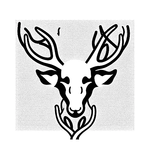deer head with vines of roses intertwined within the antlers tattoo design idea