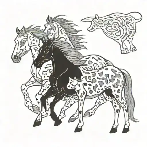 horse and cattle tattoo design idea