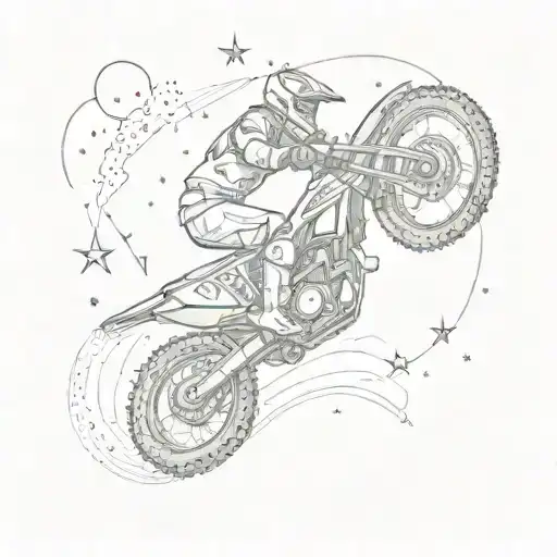 a motocross driver doing a wheelie in the stars shaping a constellation  tattoo design idea
