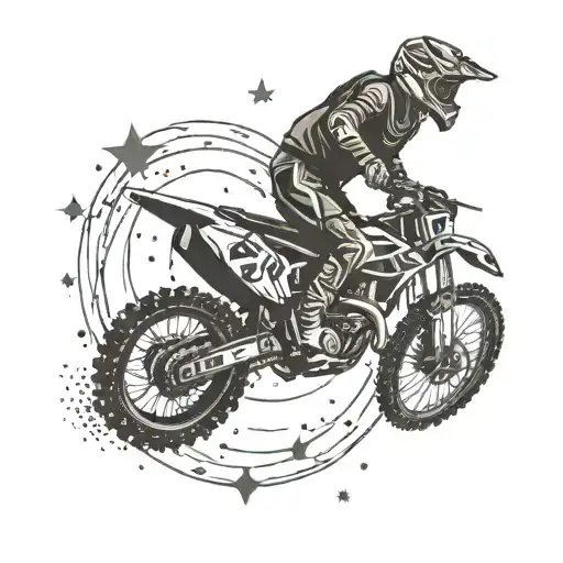 a motocross driver doing a wheelie in the stars shaping a constellation  tattoo design idea