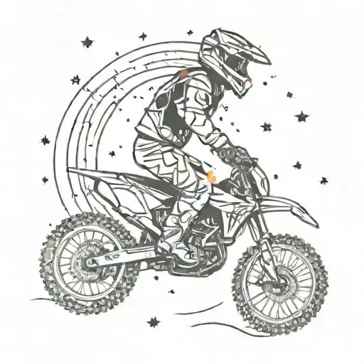 a motocross driver doing a wheelie in the stars creating a constellation tattoo design idea