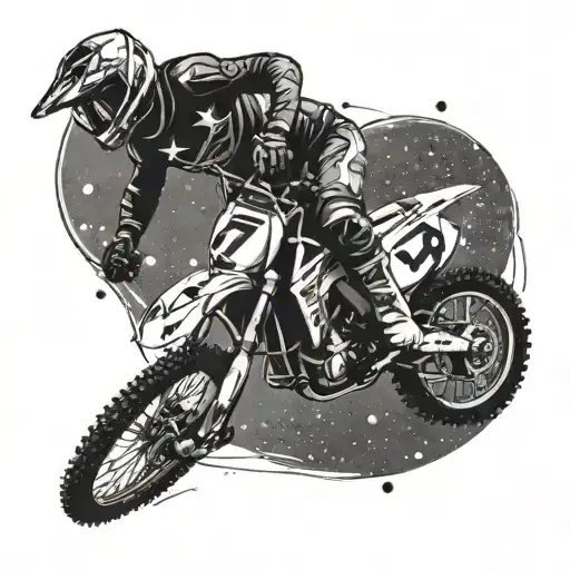 a motocross driver doing a wheelie in the stars shaping a constellation  tattoo design idea