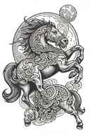 horse, alternative, elephant, moon tattoo design idea