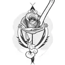 axe with small rose around it with initials P.P.P on the handle tattoo design idea