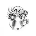 axe with small rose around it with initials P.P.P on the handle tattoo design idea