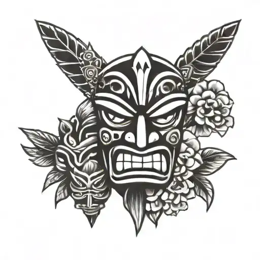 tiki mask totem pole black and white tattoo tattoo design idea