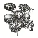 Incorporate a drum set and a pixelated video game controller in a dynamic composition tattoo design idea