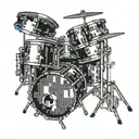 Incorporate a drum set and a pixelated video game controller in a dynamic composition tattoo design idea
