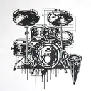 Incorporate a drum set and a pixelated video game controller in a dynamic composition tattoo design idea