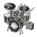 Incorporate a drum set and a pixelated video game controller in a dynamic composition tattoo design idea