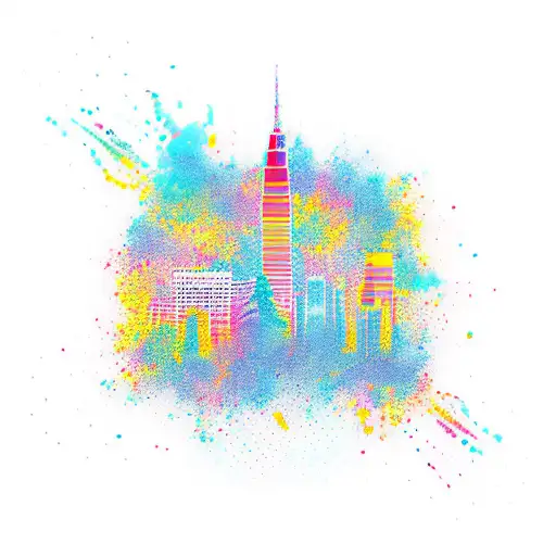 A vibrant tattoo showcasing the Sacramento skyline and a triathlon symbol tattoo design idea