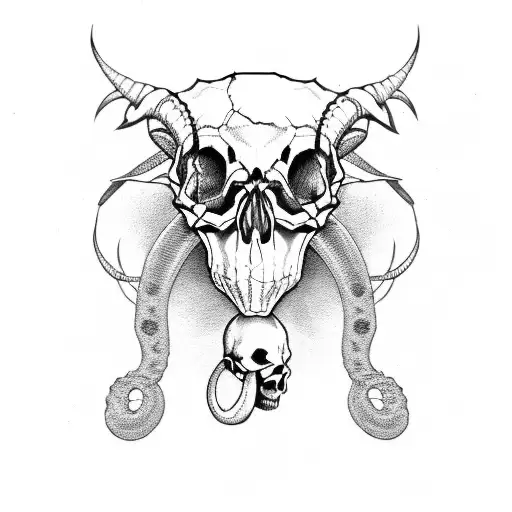 skull goat whit snake tattoo design idea