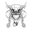 skull goat whit snake tattoo design idea