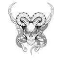 skull goat whit snake tattoo design idea