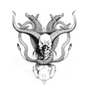 skull goat whit snake tattoo design idea