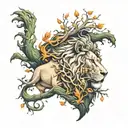 tree branch, lion, phoenix rising, apple, puzzle pieces tattoo design idea
