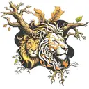 tree branch, lion, phoenix rising, apple, puzzle pieces tattoo design idea