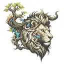 tree branch, lion, phoenix rising, apple, puzzle pieces tattoo design idea
