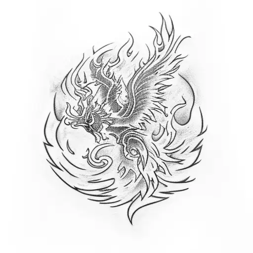 Flaming phoenix rising from the ashes tattoo design idea