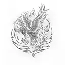 Flaming phoenix rising from the ashes tattoo design idea
