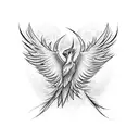 Magical firebird with flowing electrified feathers tattoo design idea