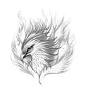 Magical firebird with flowing electrified feathers tattoo design idea