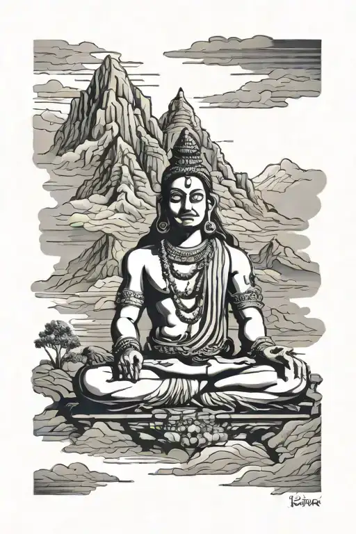 kailash parvat with lord shiva meditating tattoo design idea