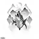 Mountains on the upper arm, transitioning to ocean in the middle arm with a thresherk shark, scuba diver and a shipwreck tattoo design idea