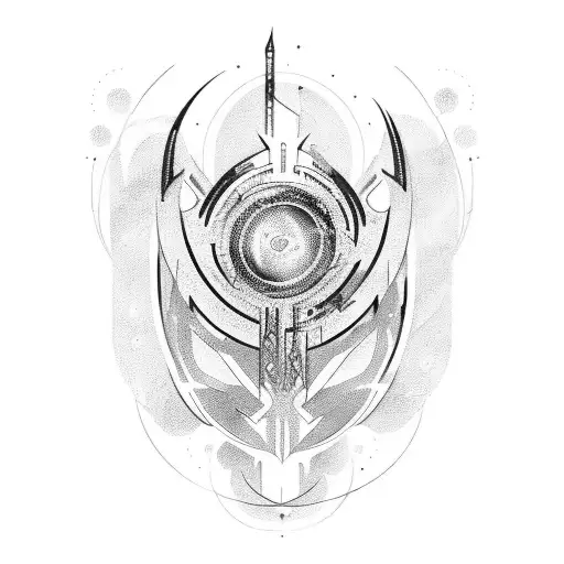 An abstract design of a divine being in a sci-fi setting tattoo design idea