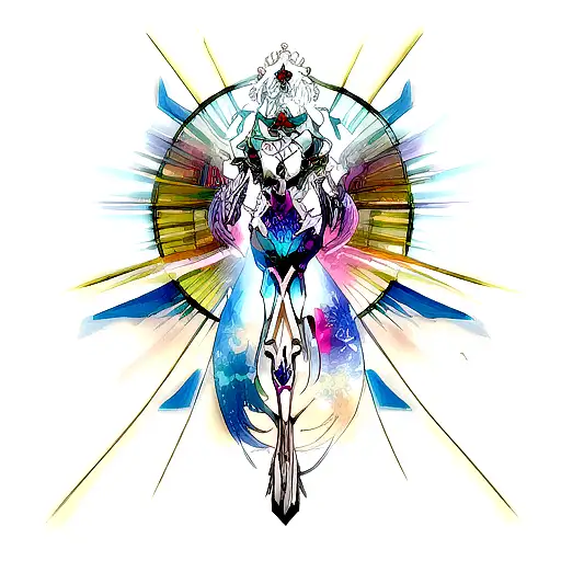 A sci-fi inspired tattoo depicting a divine creature in an abstract style tattoo design idea