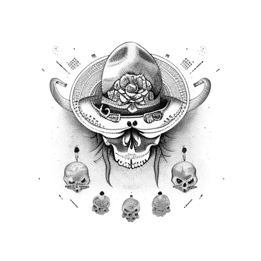 skull with sombrero and maraca tattoo design idea