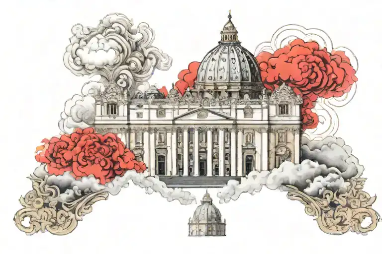 The Vatican with red smoke rising tattoo design idea