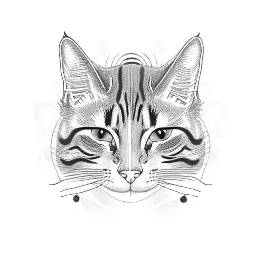 Two cats one has grey stripes and other one is orange and white with a blossom tree and dragonfly tattoo design idea