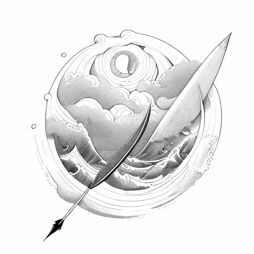 arrow piercing tidal waves tattoo design idea