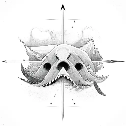 arrow piercing tidal waves tattoo design idea