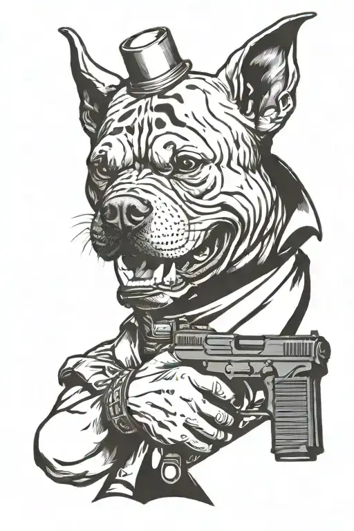 Pitbull and clown with gun tattoo design idea