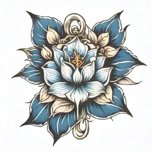 anchor and blue lotus flower tattoo design idea